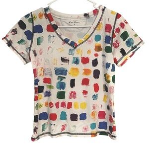 Ken Done Gallery Colorful Abstract Print V-Neck Top Exam Print Artwork 2017 M